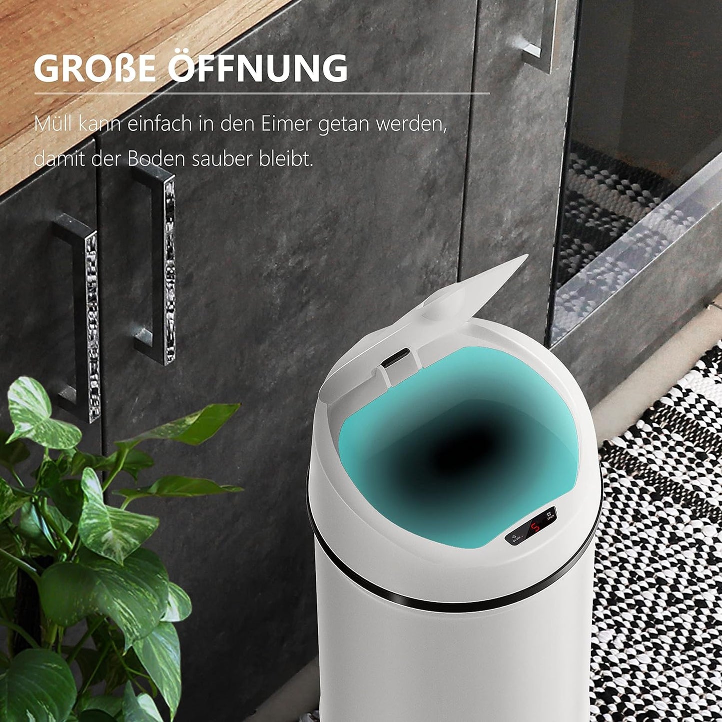 Abfalleimer mit Sensor und LED-Funktionsanzeige, 60 Liter Weiss