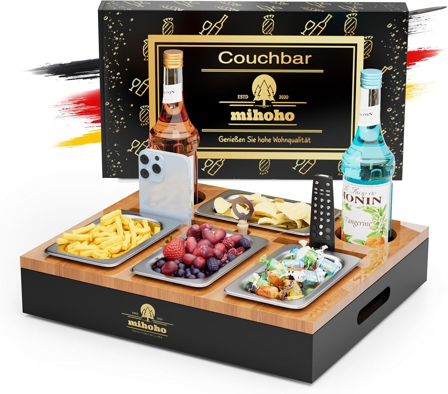 Sofa-Tablet mit Snackschalen, Schwarz