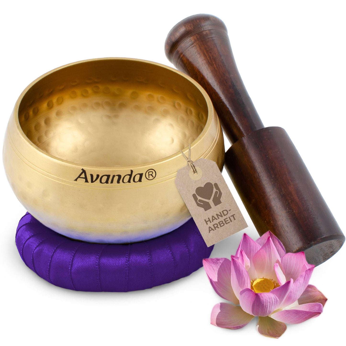 Tibetisches Klangschale-Set für Yoga, Meditation und Entspannung, 8 cm Lila