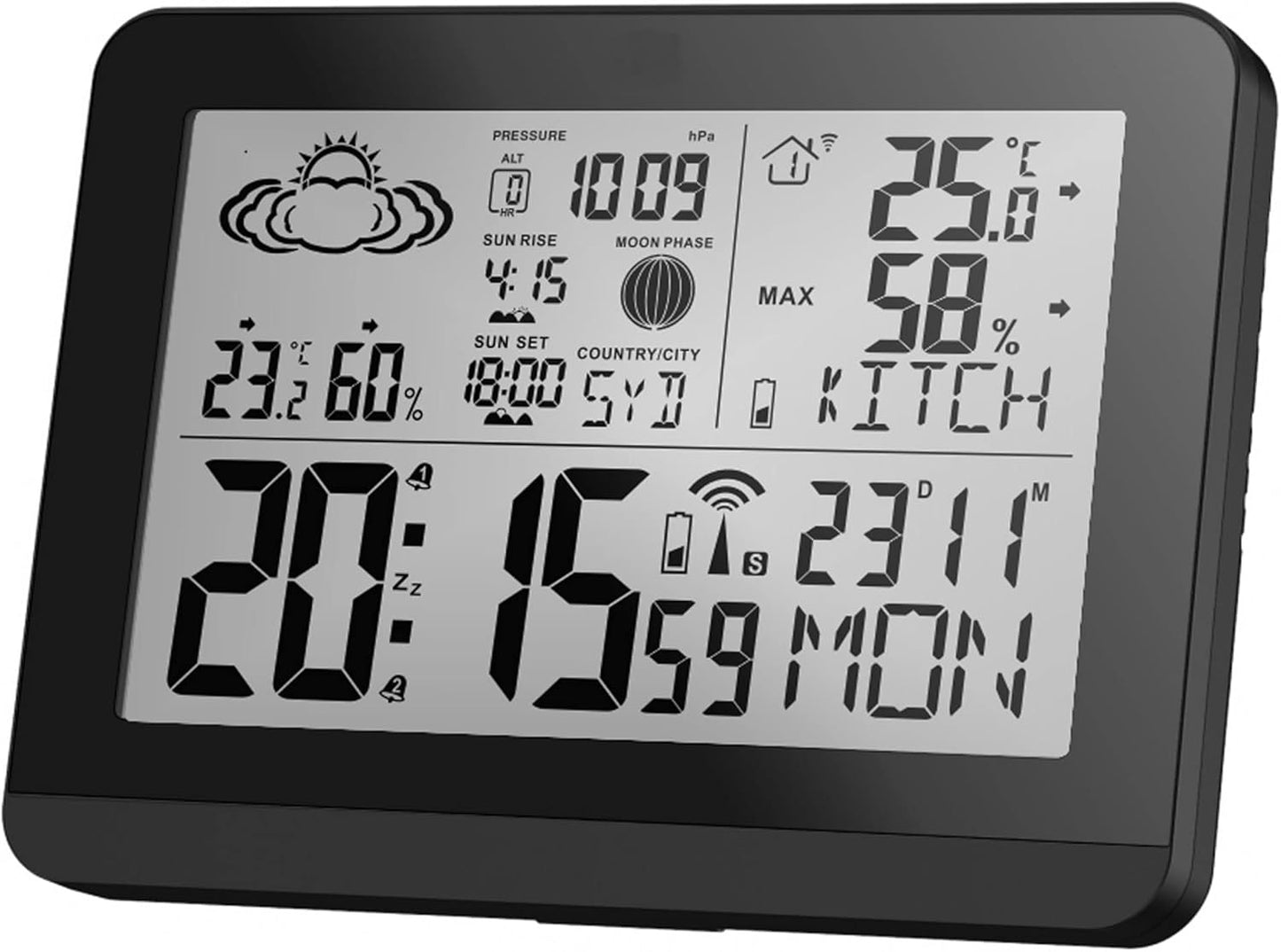 Funk-Wetterstation mit Aussensensor, Schwarz