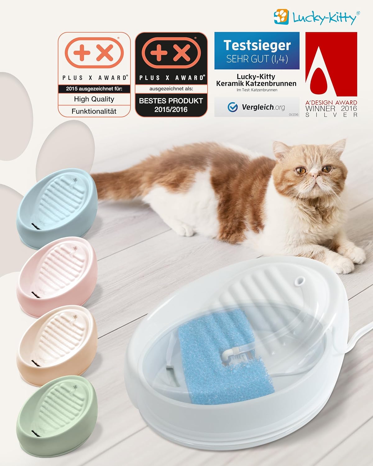 Keramik Katzen-Trinkbrunnen, hygienisch & energiesparend, Grau
