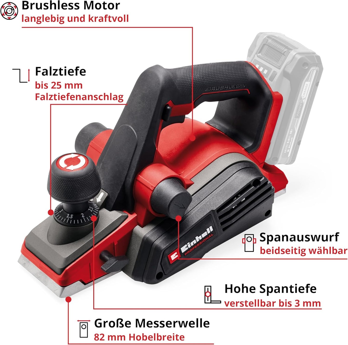 Professional Handhobel TP-PL 18/3 Li BL (ohne Akku), ohne Akku und Ladegerät