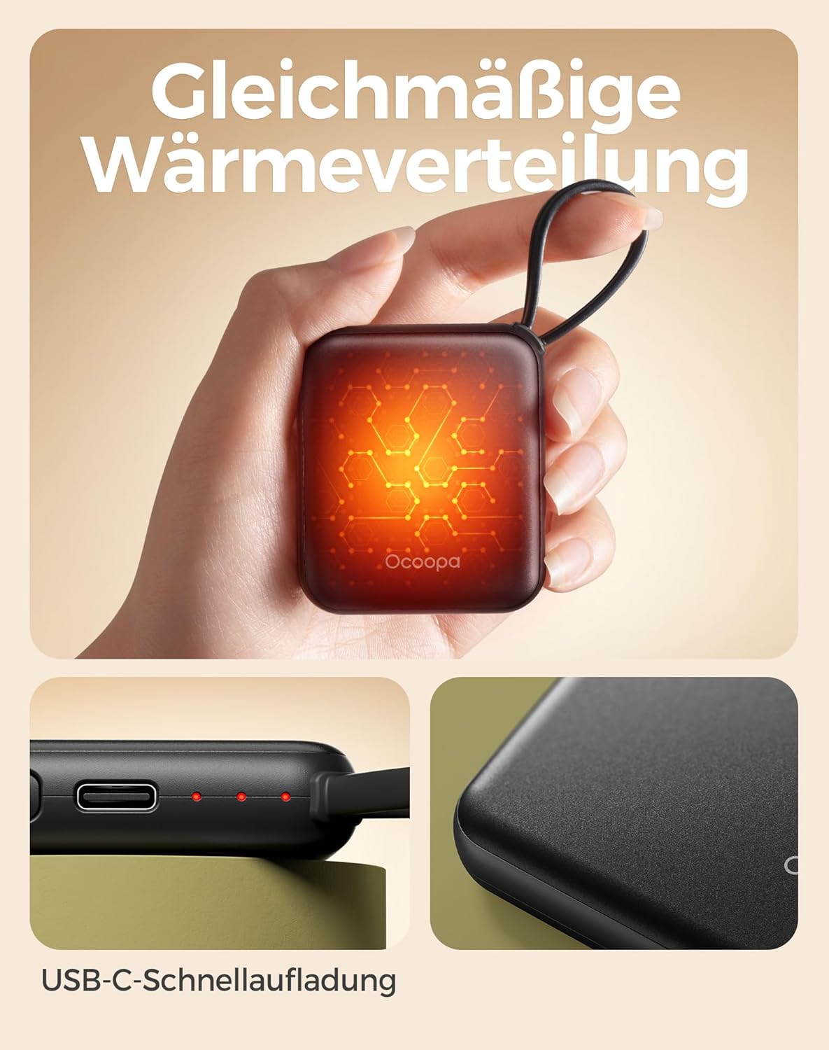 Elektrische Handwärmer UT5 mit 3 Wärmestufen, 2er-Set, Schwarz