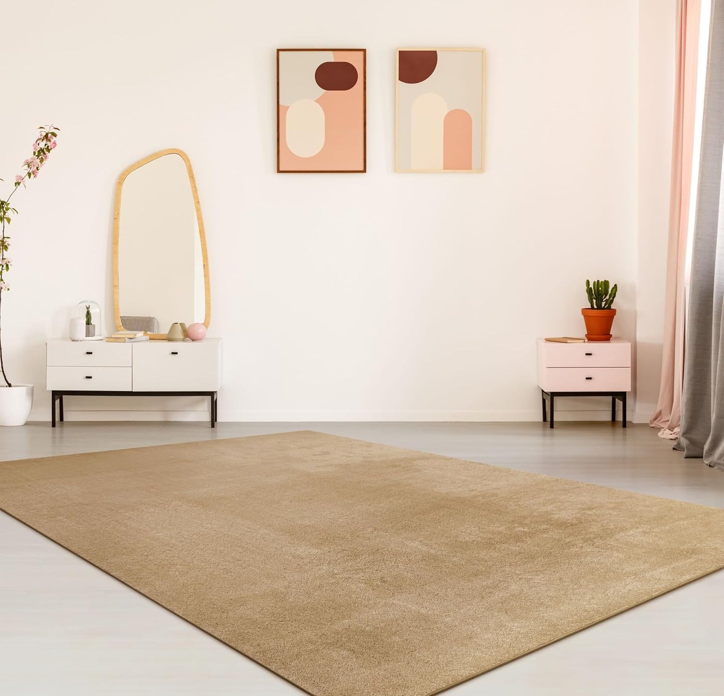 Kuscheliger Wohnzimmerteppich, waschbar, rutschfest, 120 x 170 cm (Rechteckig) Beige 2
