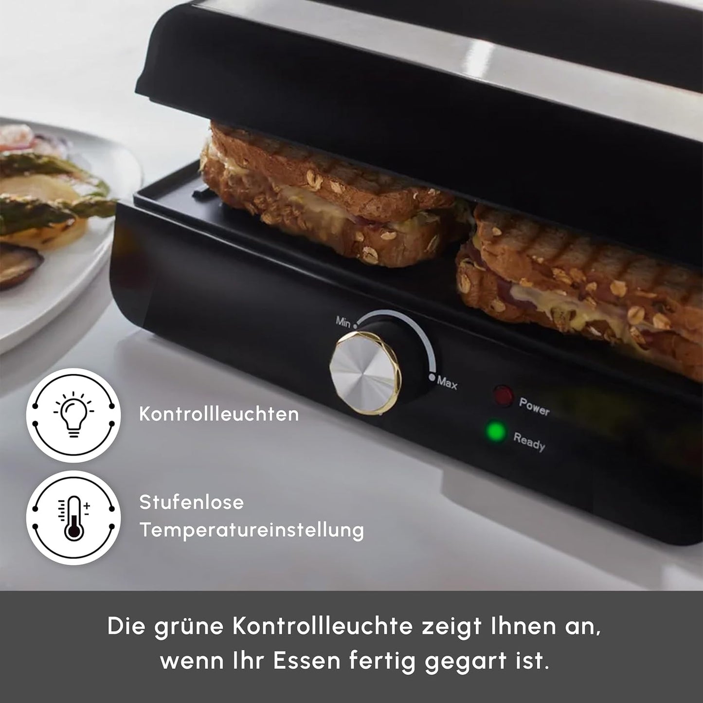 2-in-1 Panini Maker & Kontaktgrill, Vielseitiger 2-in-1 Panini Maker Inox
