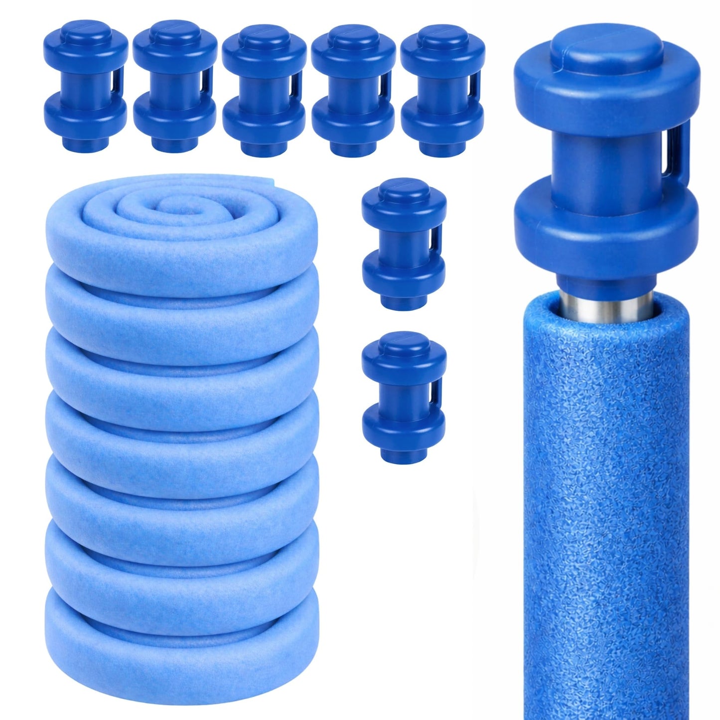 Trampolin Stangenschutz-Polster Set, Blau mit Stangen Kappen