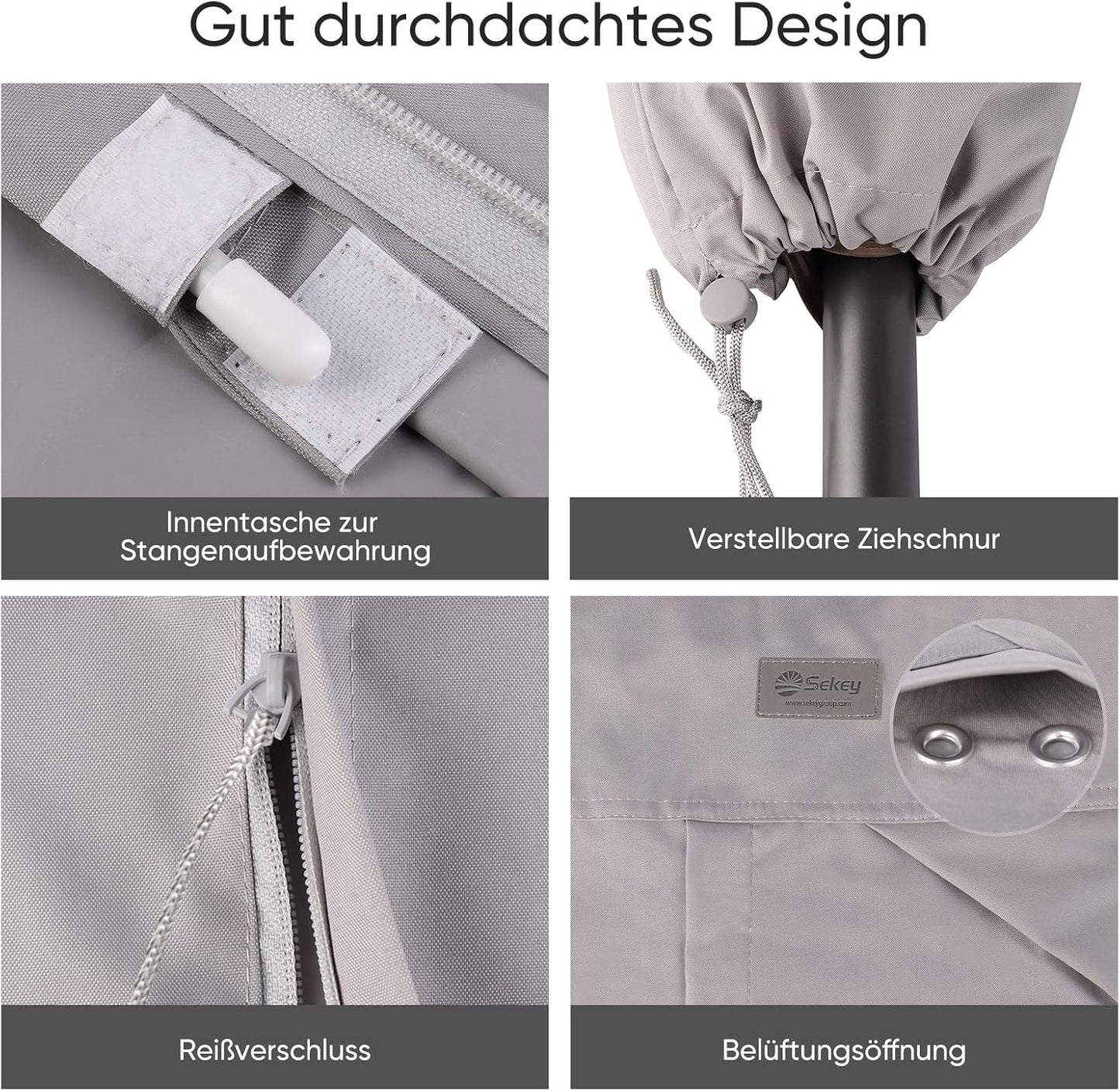 Schutzhülle für Doppelsonnenschirme, Grau|160 x 62cm