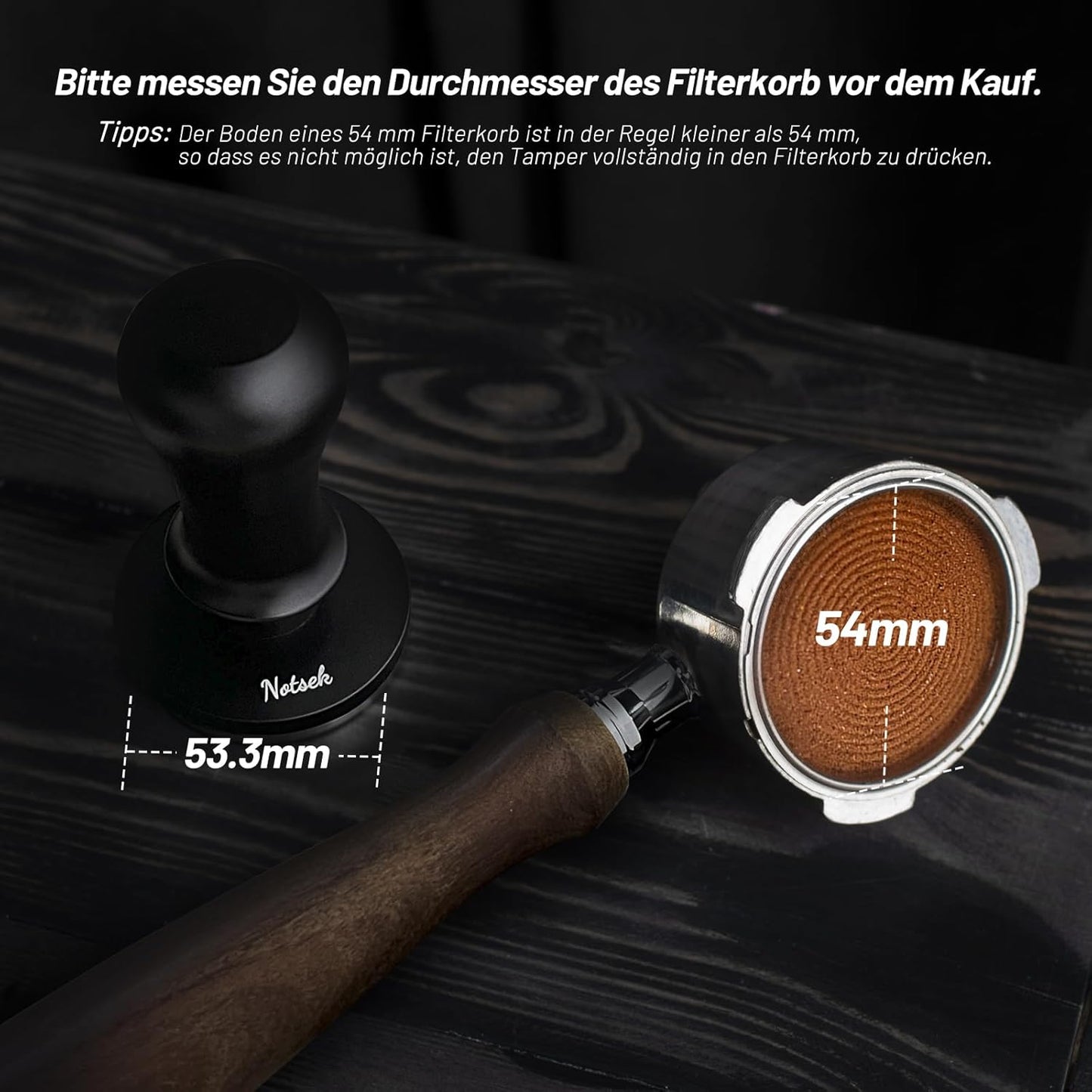 Espresso Tamper mit Druckregulierung, Schwarz 54mm