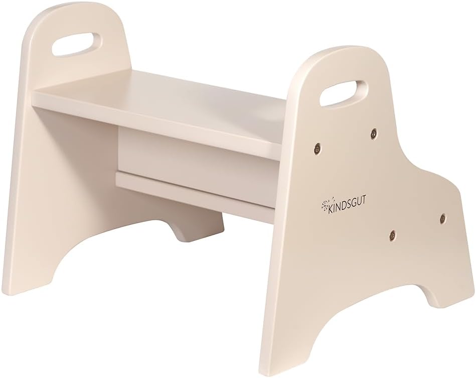 Holztritt-Hocker mit 2 Stufen, Sand