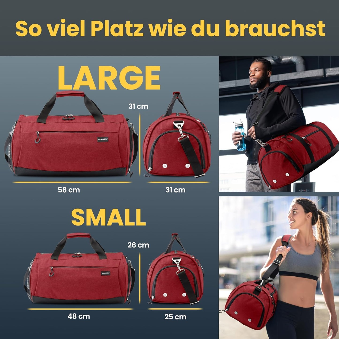 Sport- und Reisetasche mit Schuh- und Nassfach, Rosé 48 x 26 x 25 cm (Small 30L)