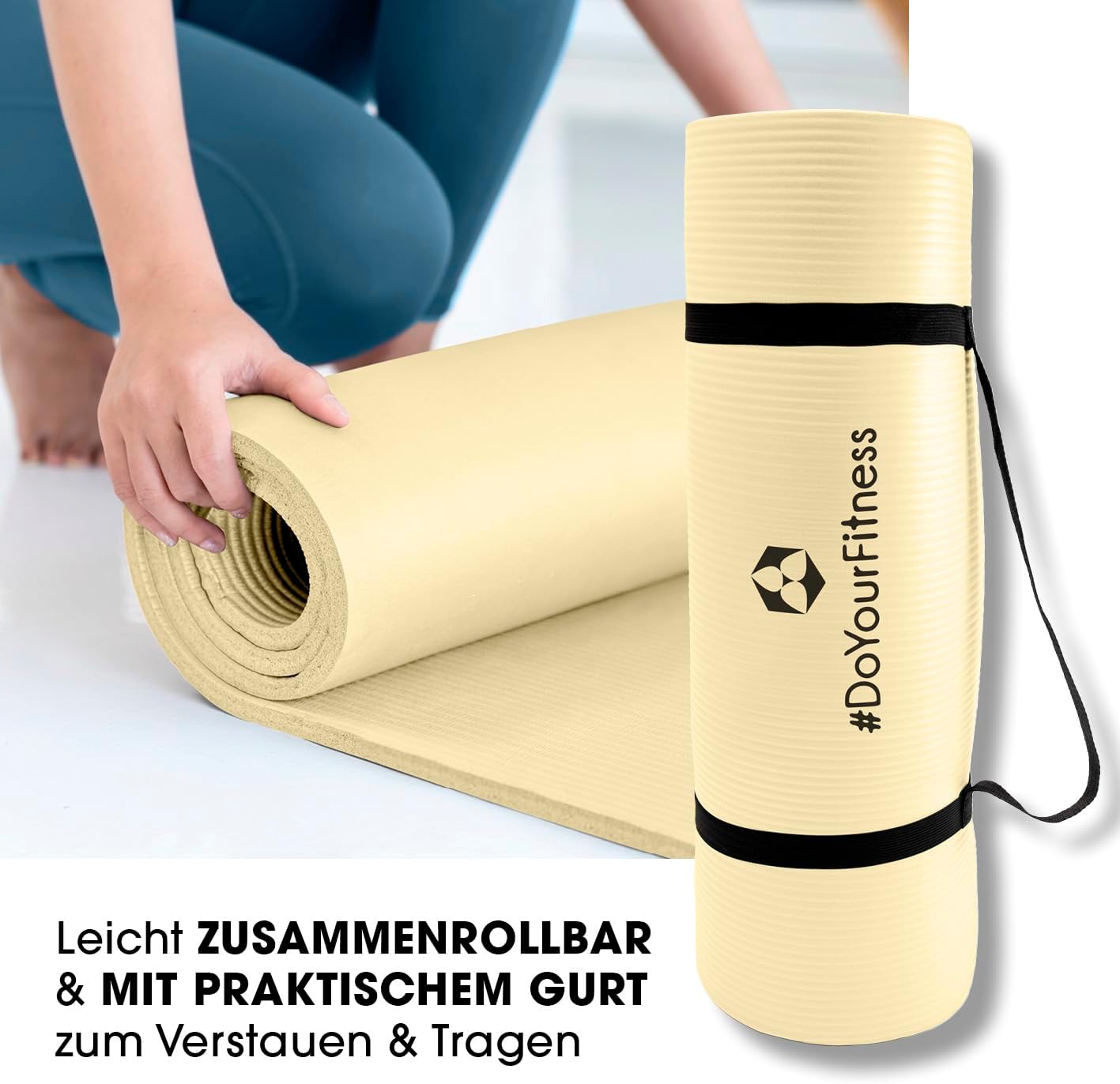 Fitnessmatte Jivan, 183 x 61 x 2 cm Creme