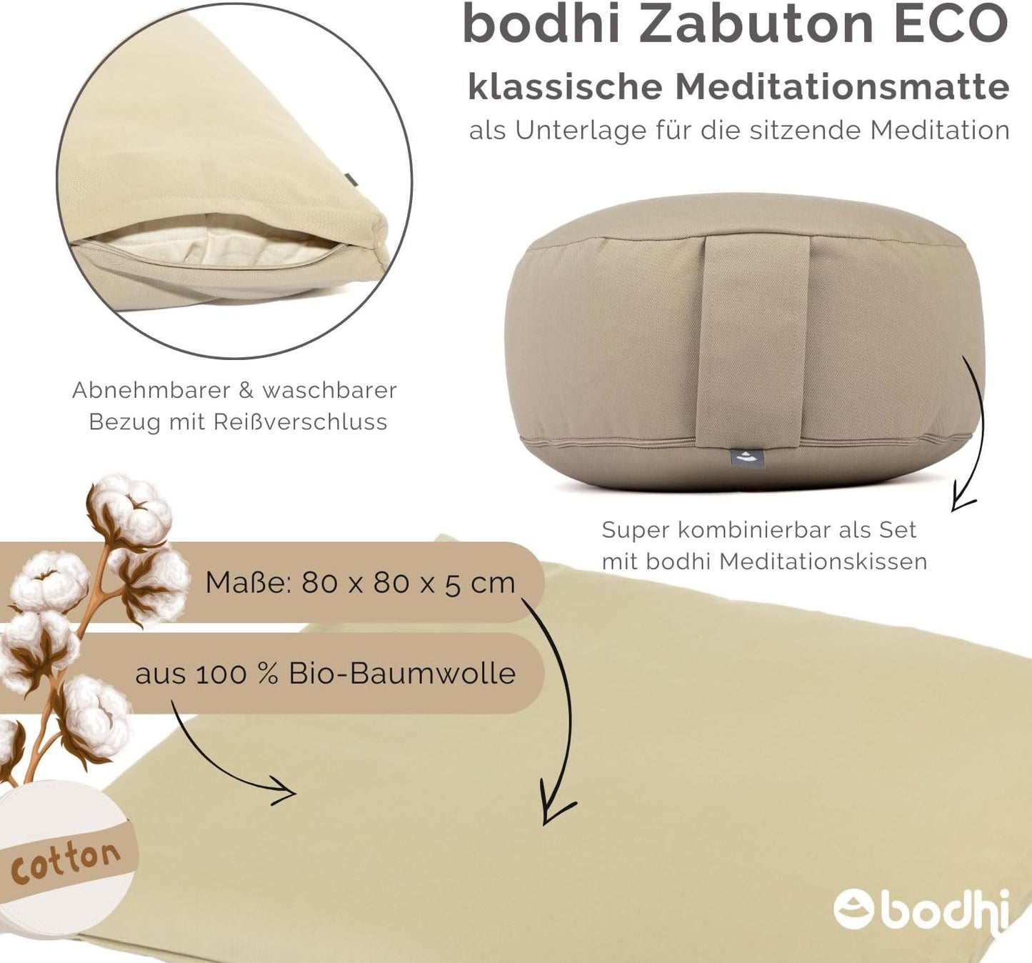 Meditationsmatte Zabuton, light taupe