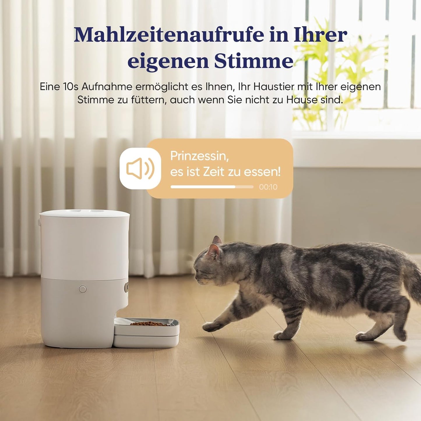 Smart Futterautomat mit App-Benachrichtigungen, Cremeweiss