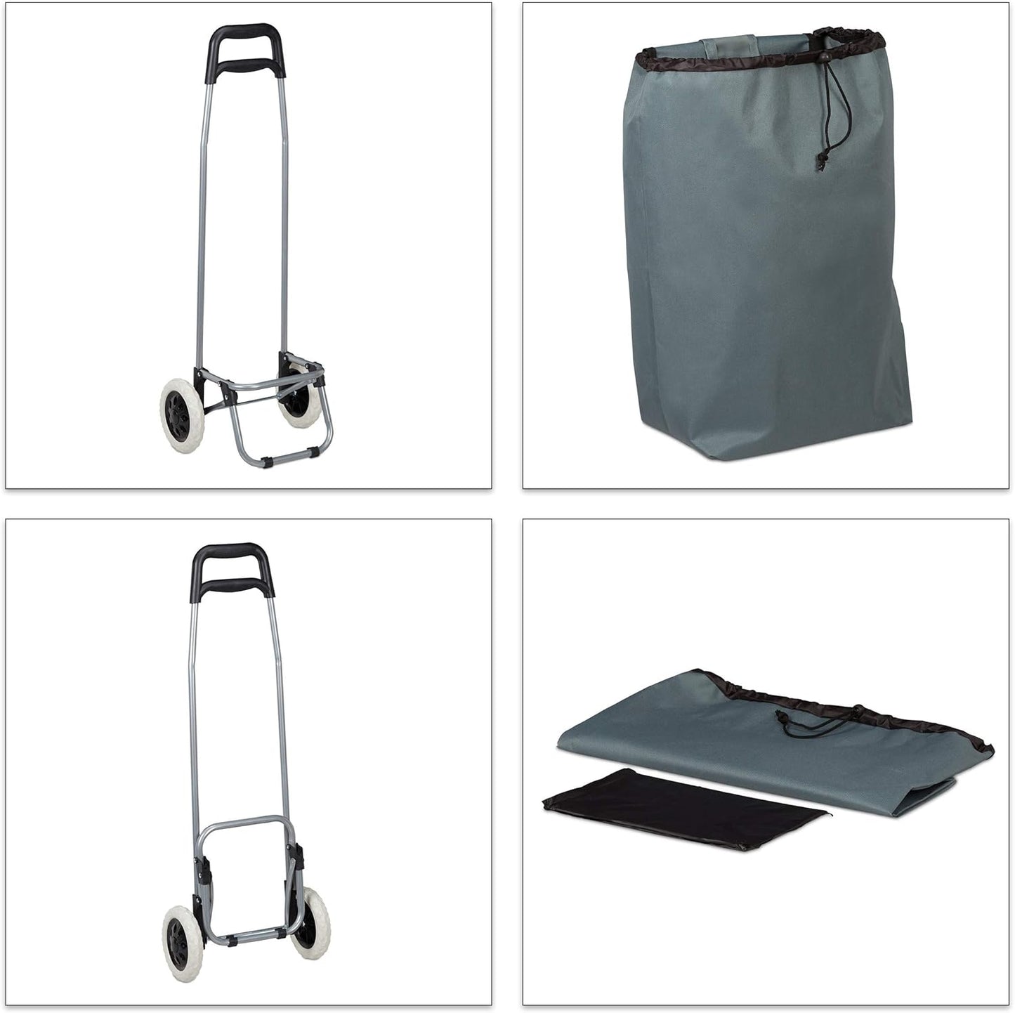 Einkaufstrolley klappbar mit abnehmbarer Tasche, Grau