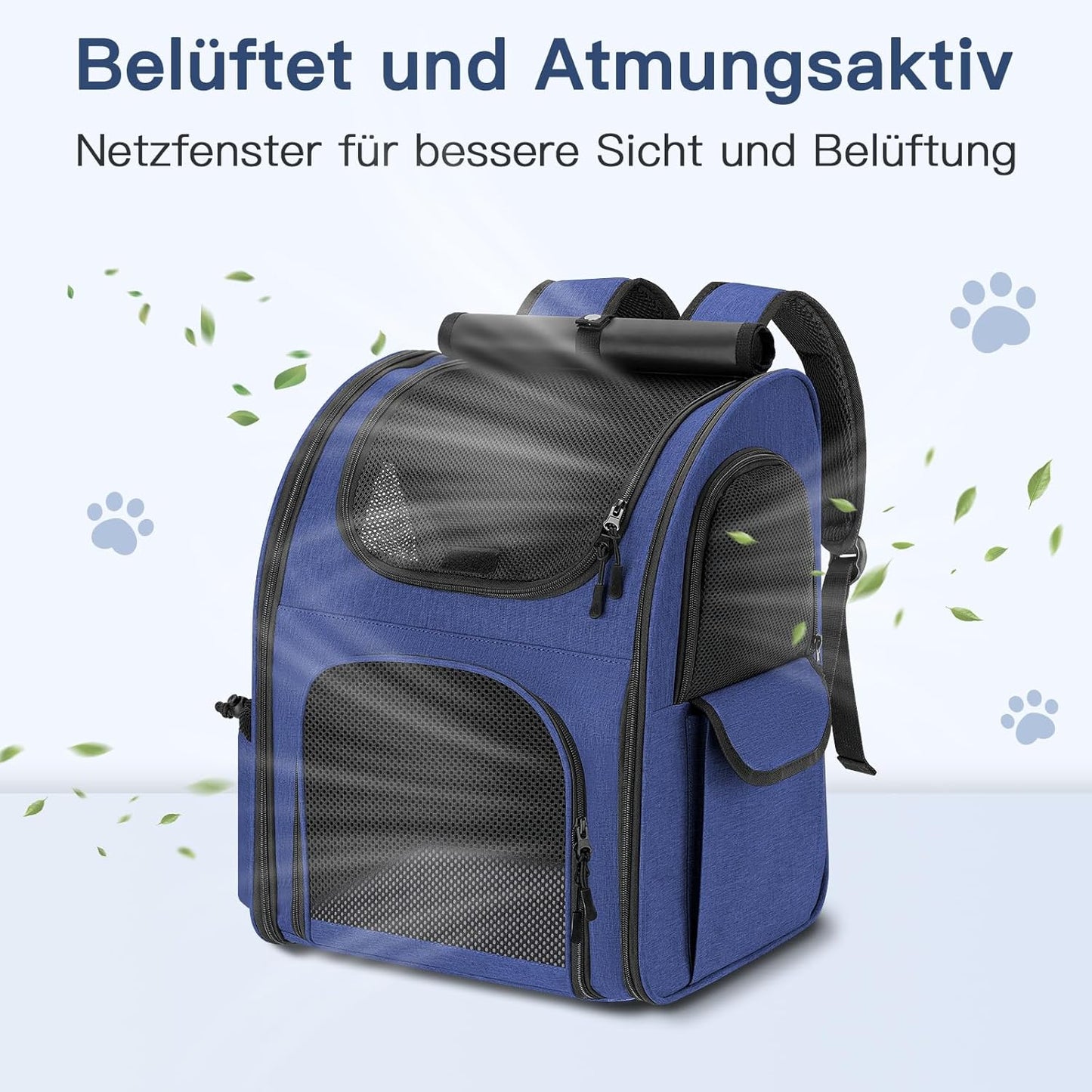 Hunderucksack bis 10kg mit Netzfenster, Blau