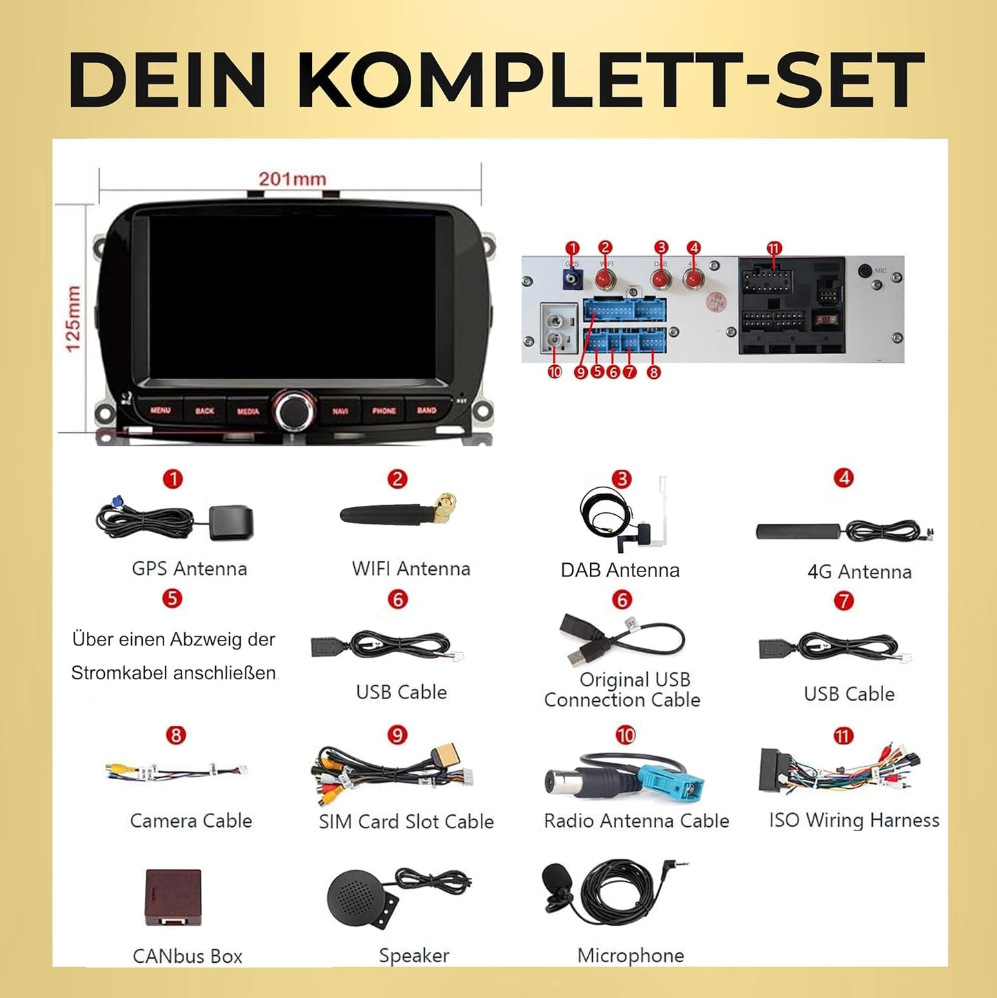 AFI73-L2 Android 14 Autoradio mit Navigation & CarPlay für Fiat 500 2016-2019, AFI73-L2