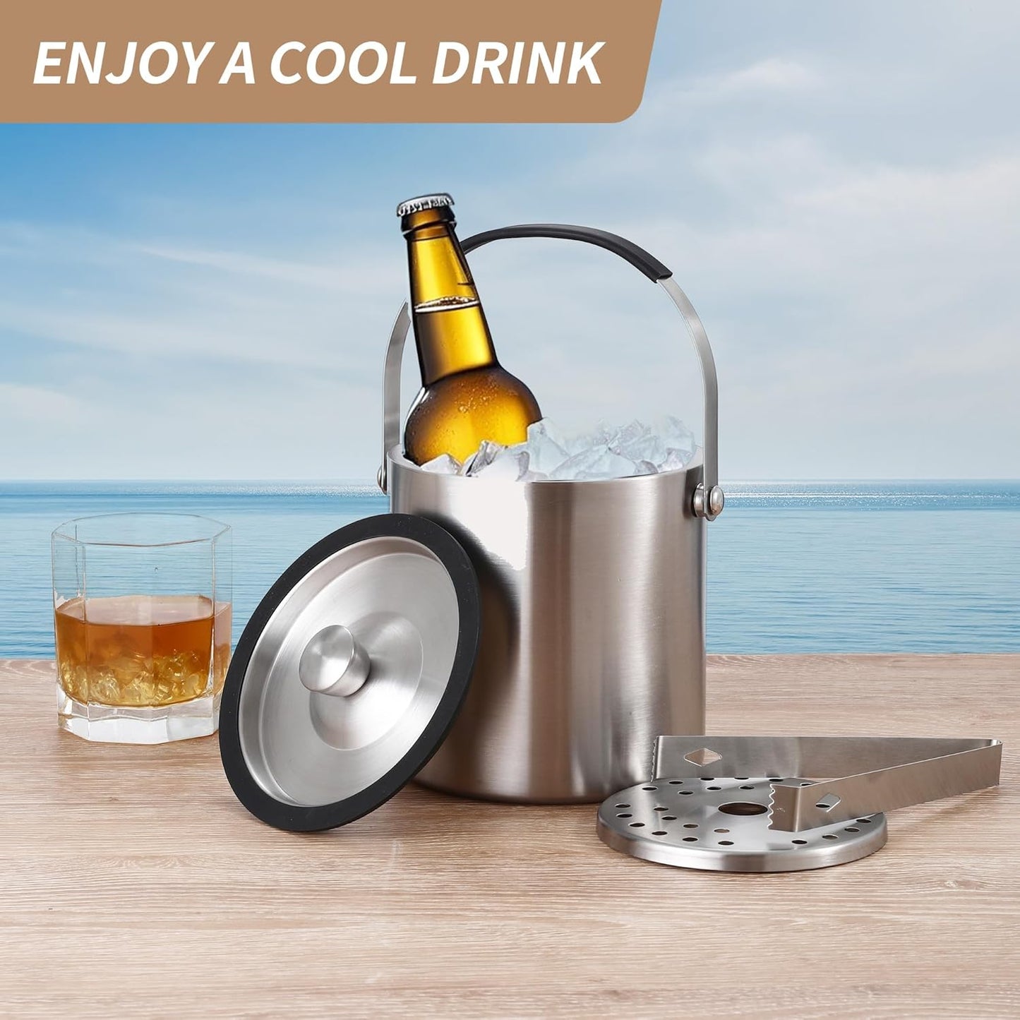 Eiswürfelbehälter mit Deckel & Sieb, 1.6L