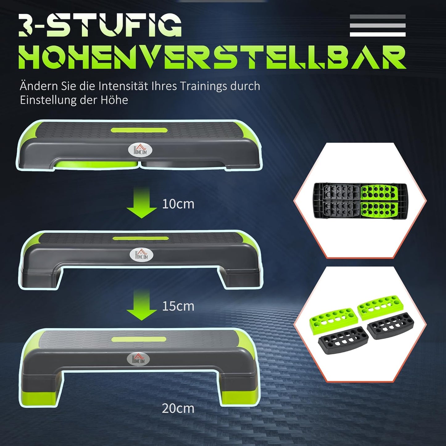 Aerobic-Stepper Steppbrett höhenverstellbar (10-20 cm), Grau+Grün