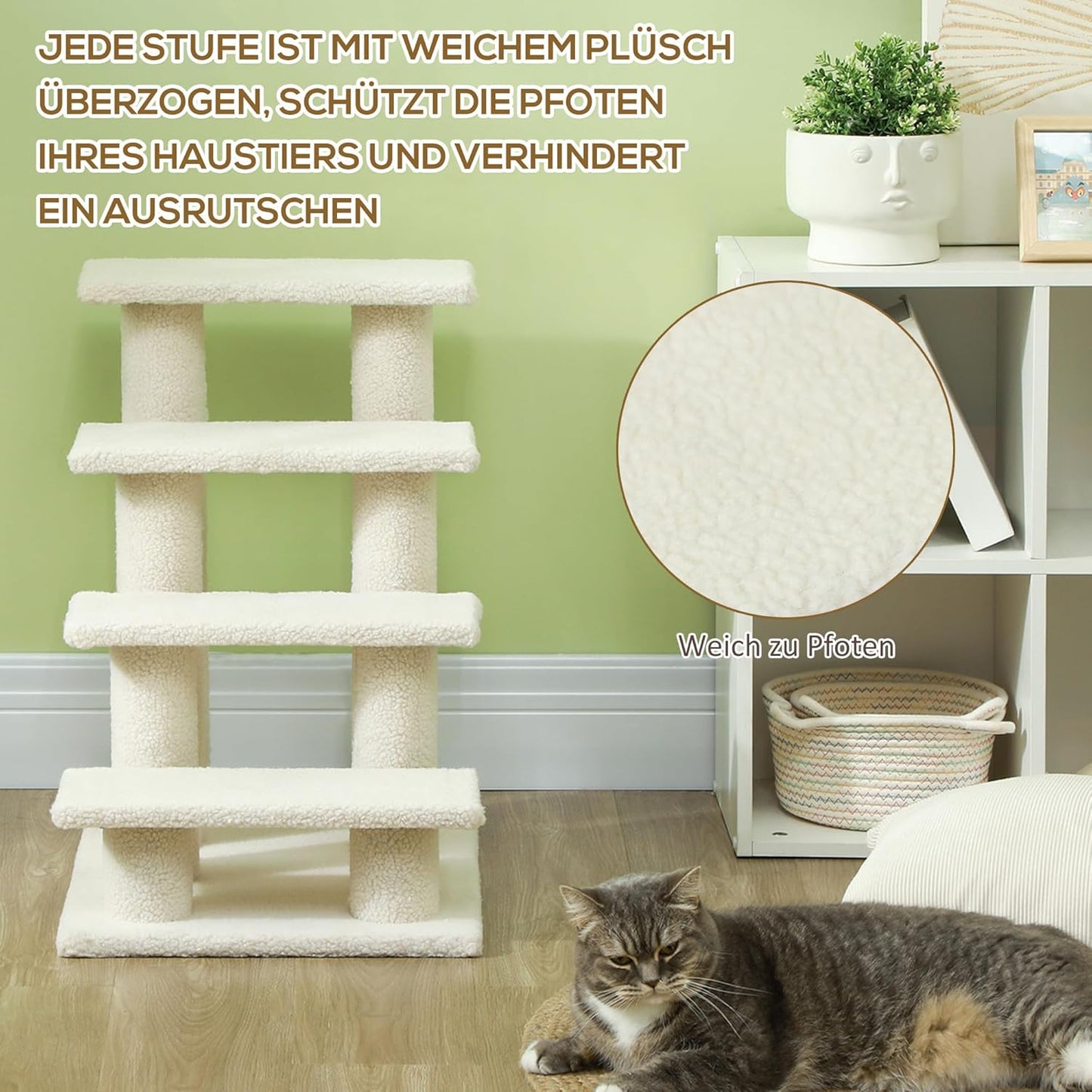 Katzentreppe mit 4 Stufen, Cremeweiss