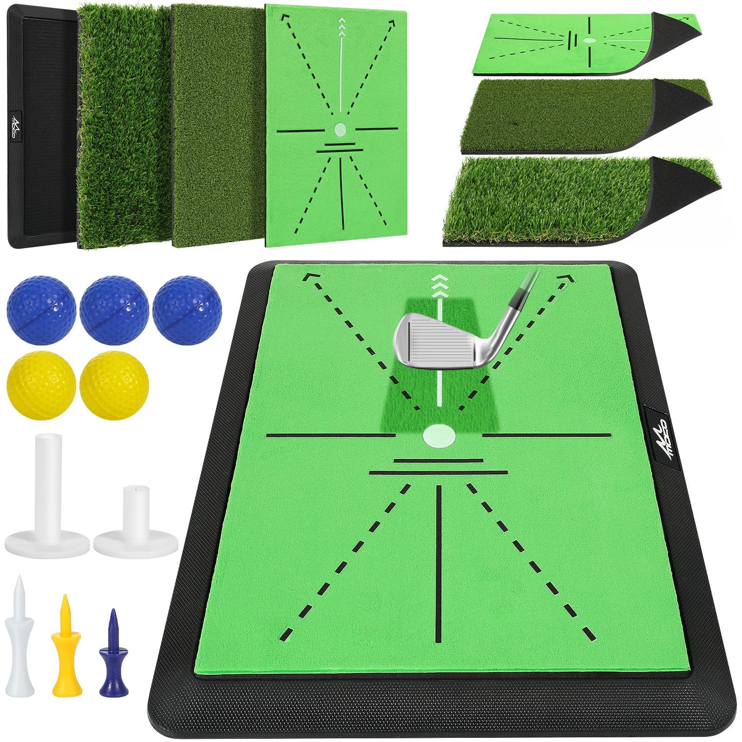 Golf-Schlagmatte mit Schwungbahn-Feedback, 3-in-1