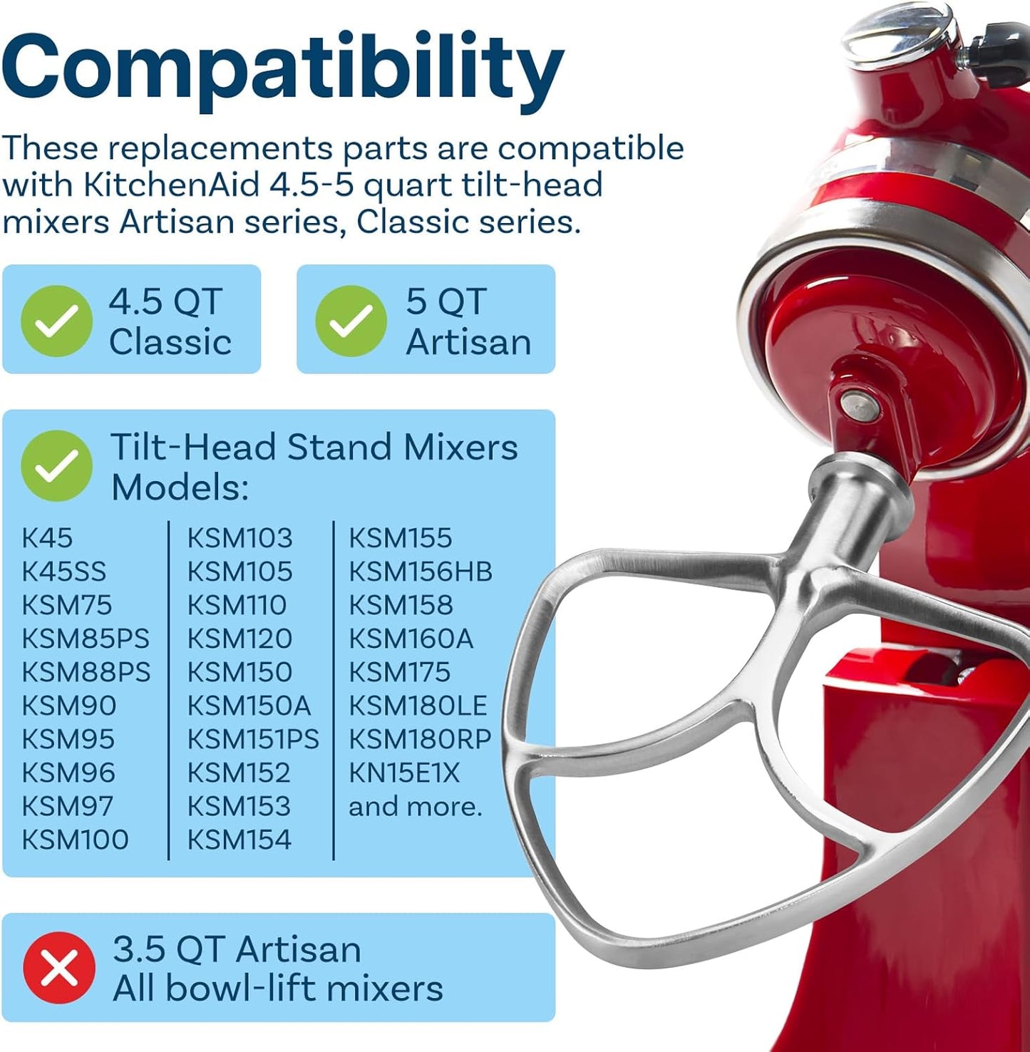 3-teiliges Zubehör-Set für KitchenAid Artisan & Classic Standmixer, 3-in-1 Edelstahl