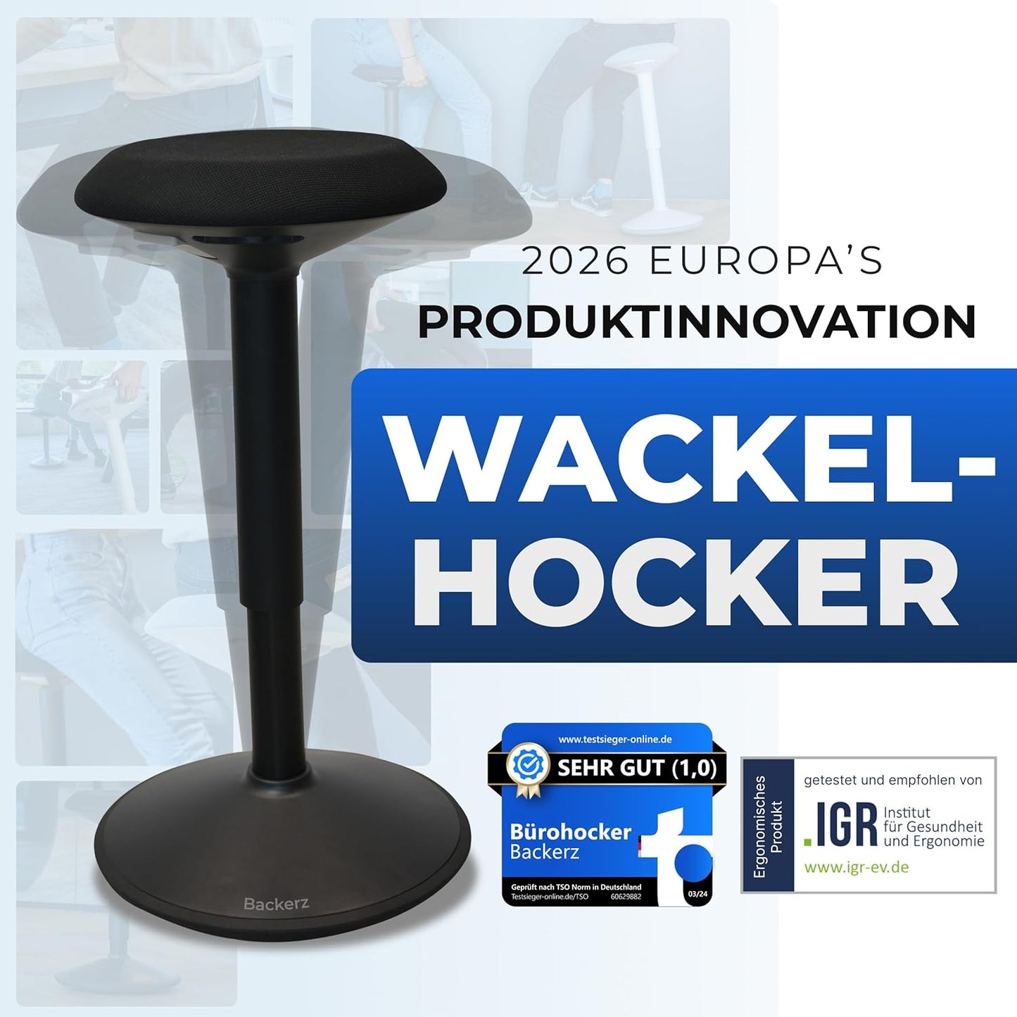 Ergonomischer Bürohocker mit Schwingeffekt, 40-60 cm Matte Black