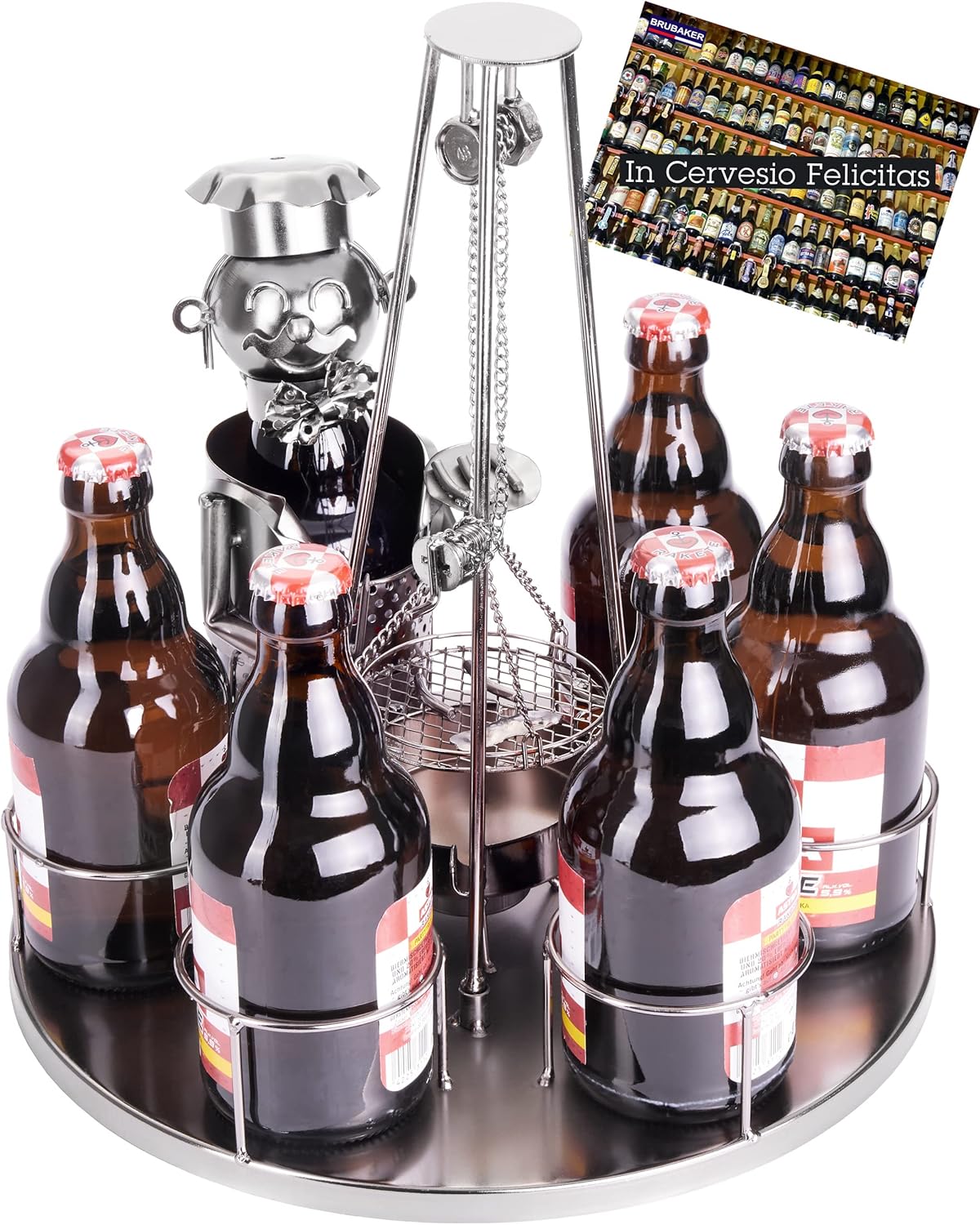 Flaschenhalter Skulptur Grillmeister mit Schwenkgrill