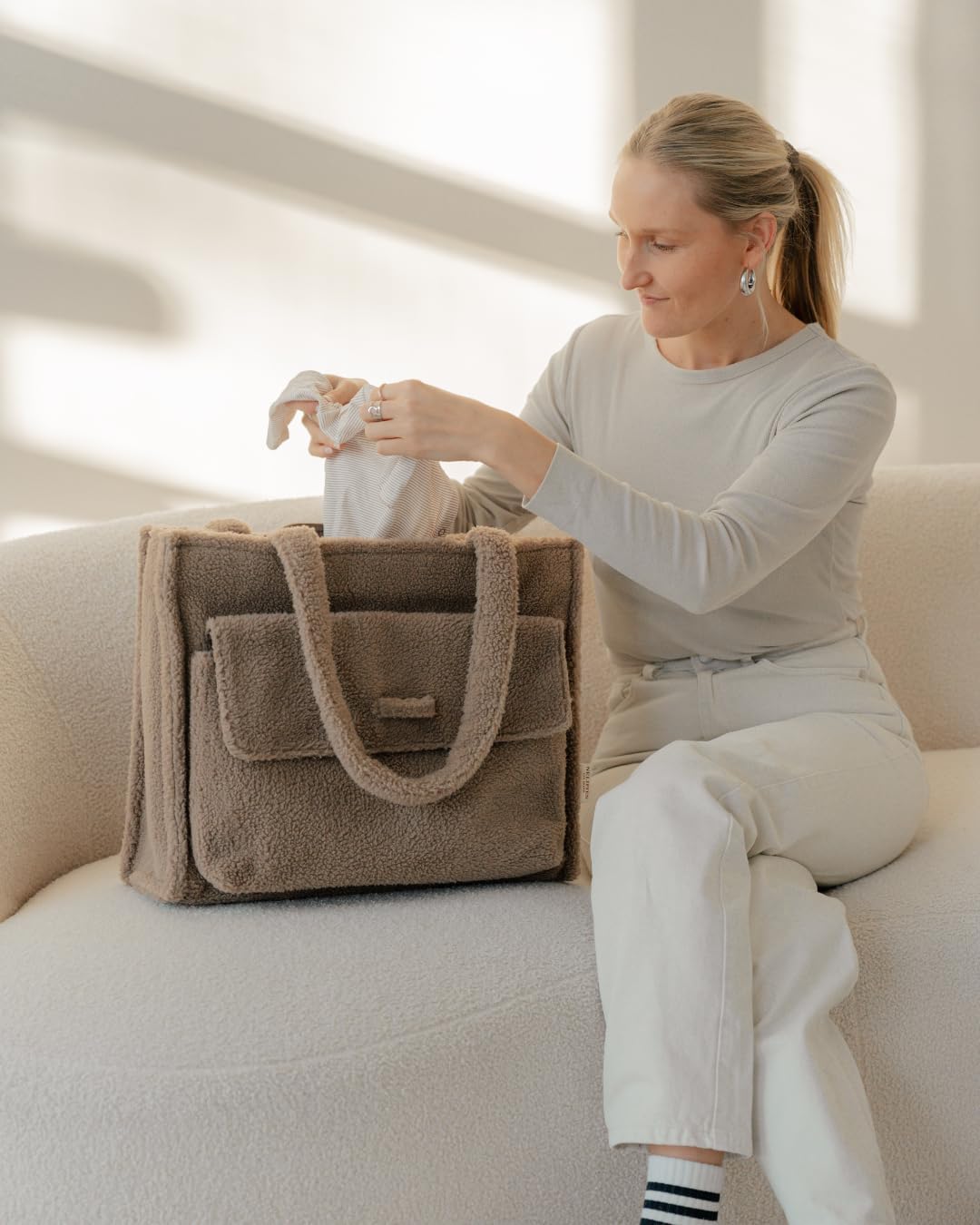 Wickeltasche Teddy Mom Bag mit Wickelunterlage, Braun