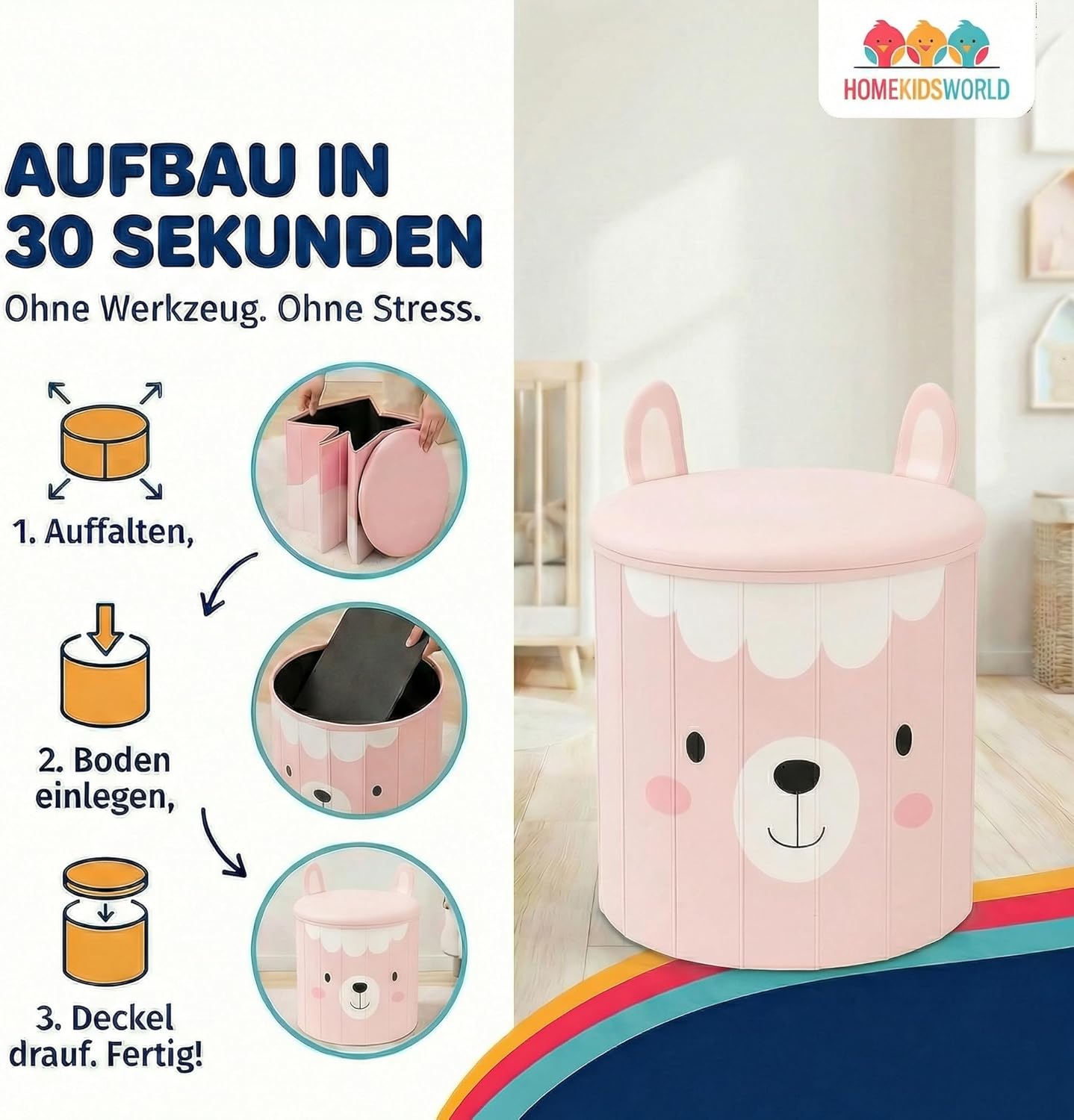 Kinderhocker Lama mit Stauraum, Lama