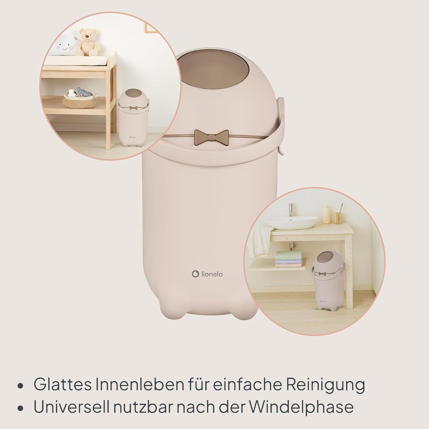 Geruchsdichter Windeleimer, Einhand-Bedienung, Beige