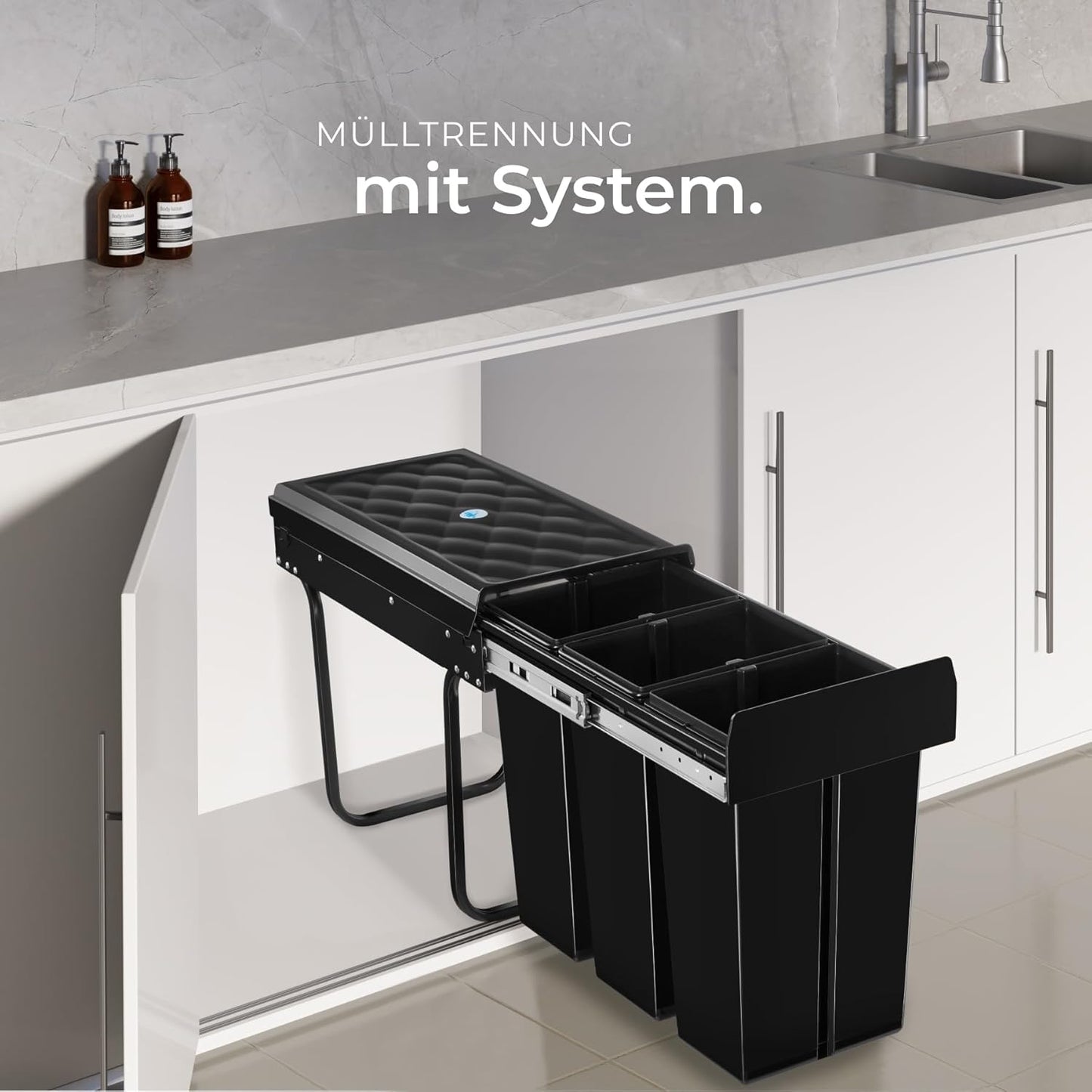 Ausziehbares Mülltrennsystem für Schrank (3x10L), 3x 10L