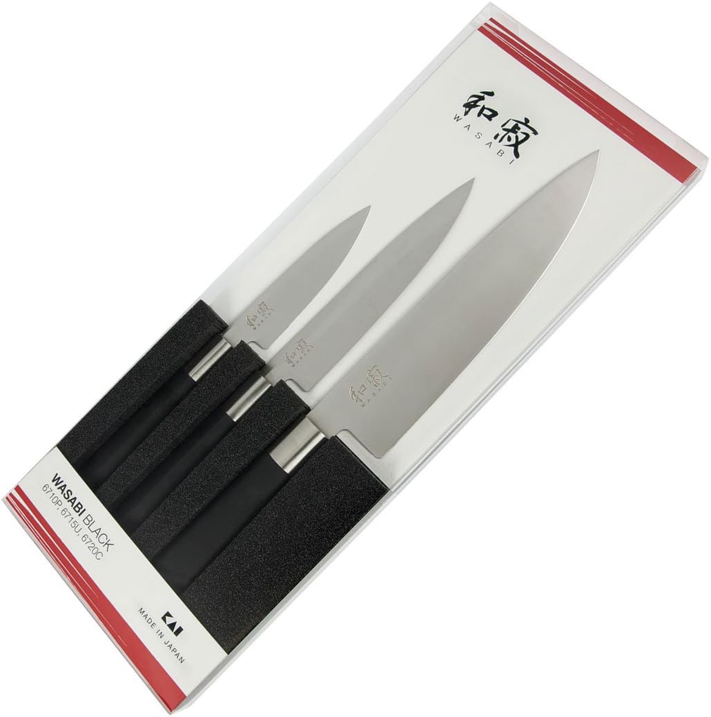 3-teiliges Wasabi Black Messer-Set, Schwarzer Griff 3 Pce Knife Set