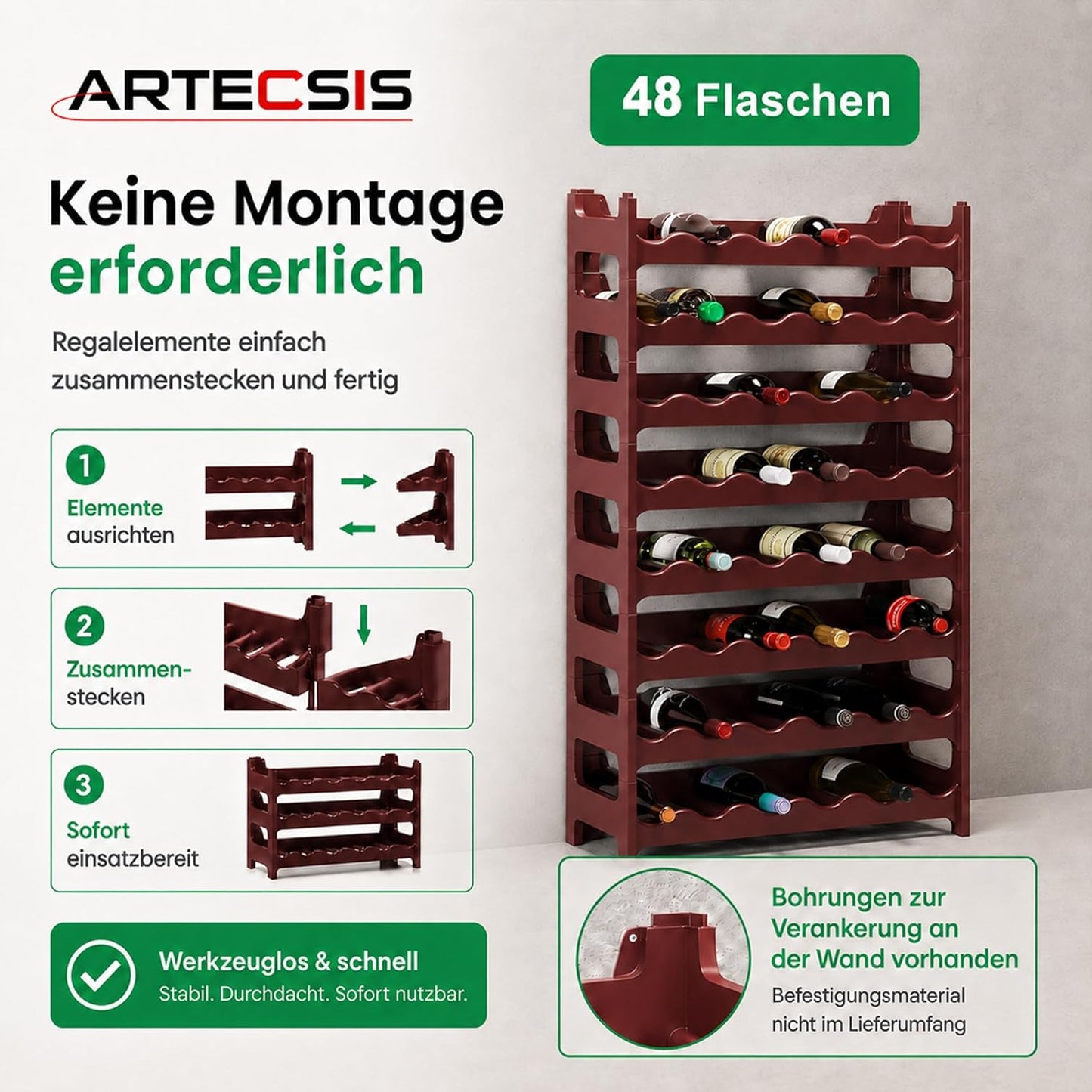 Weinregal für 48 Flaschen, Braun 48 Flaschen