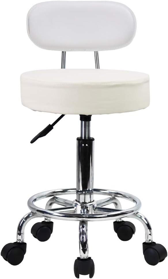 Rollhocker mit Fussstütze und niedriger Rückenlehne, höhenverstellbar, Weiss