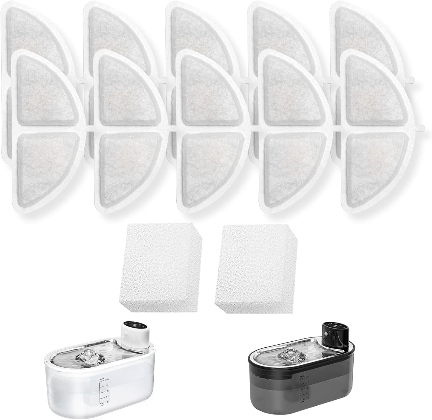 Ersatzfilter-Set für Katzenbrunnen P9, Ersatzfilter - 10 Stück Ersatzfilter und 2 Vorfilterschwämme