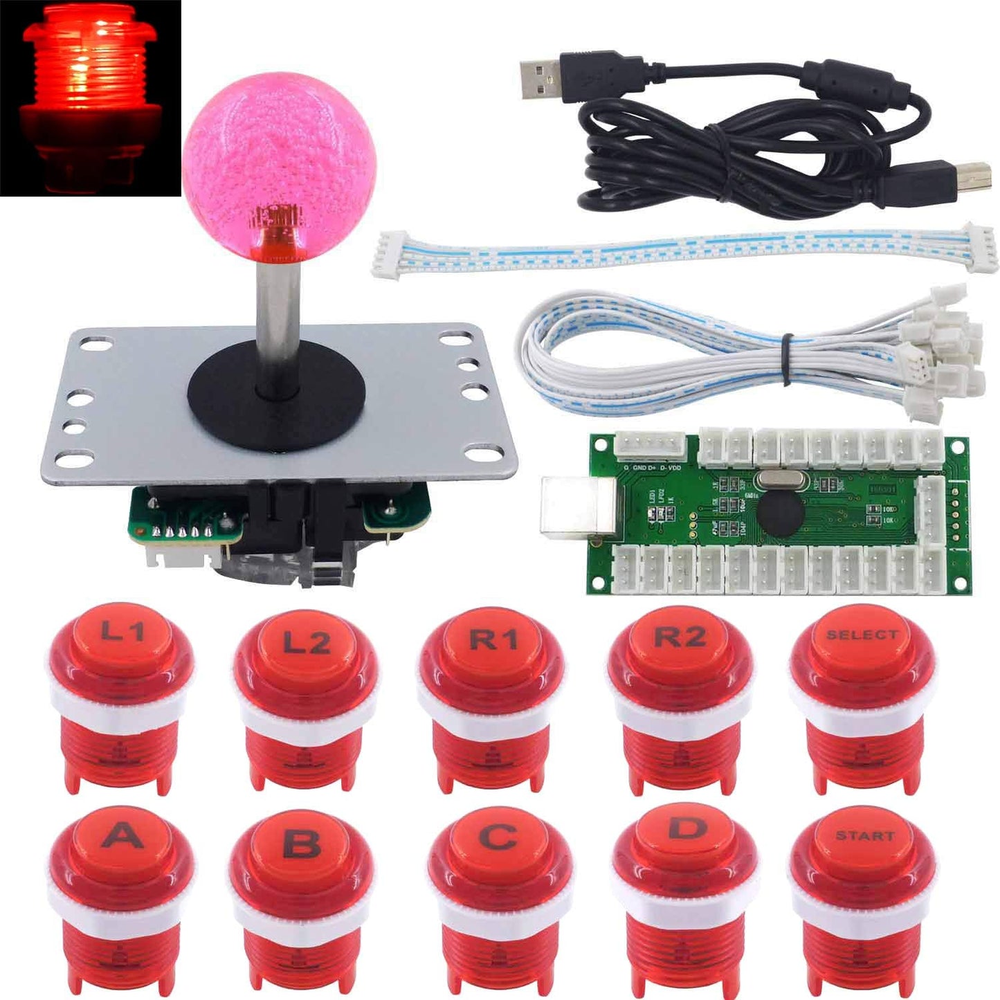 Arcade Joystick DIY Kit mit USB Encoder, red