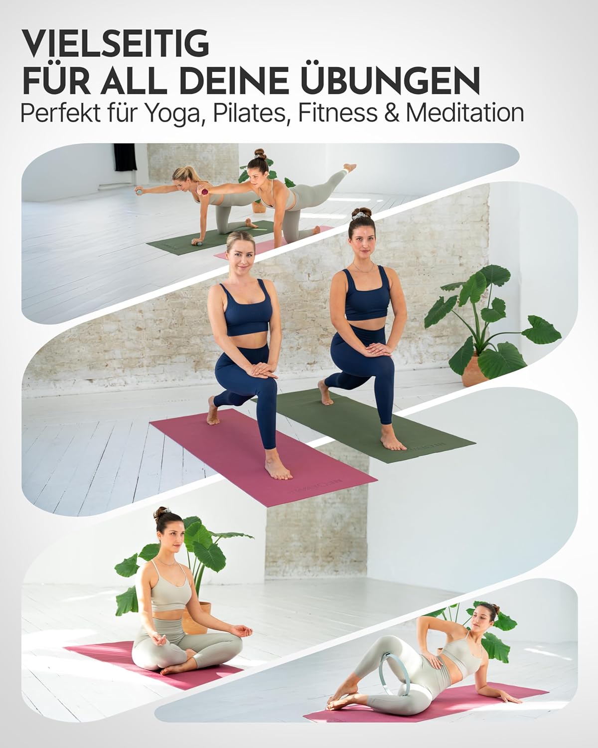Yogamatte rutschfest & gelenkschonend 183x61cm, Anthrazit
