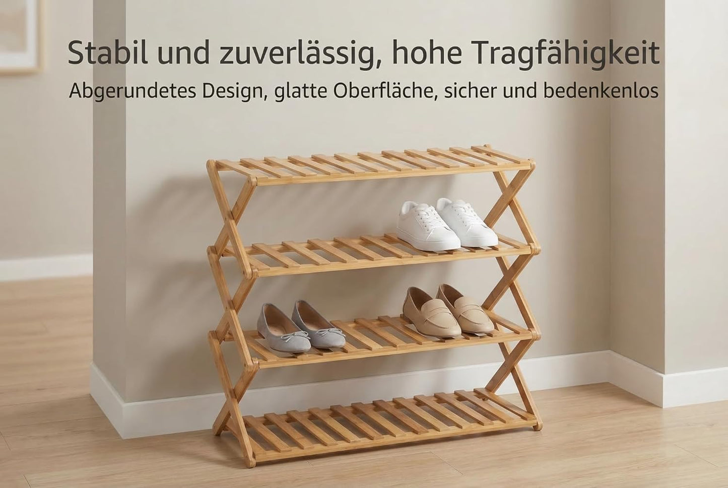 Bambus Schuhregal, klappbar (4-stöckig), 4-stufig