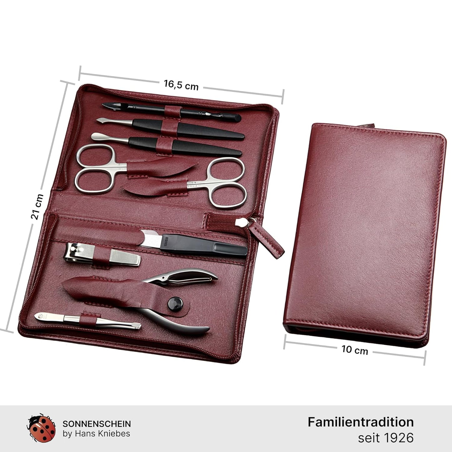 Maniküre-Etui mit 9-tlg. rostfreier Bestückung, bordeaux