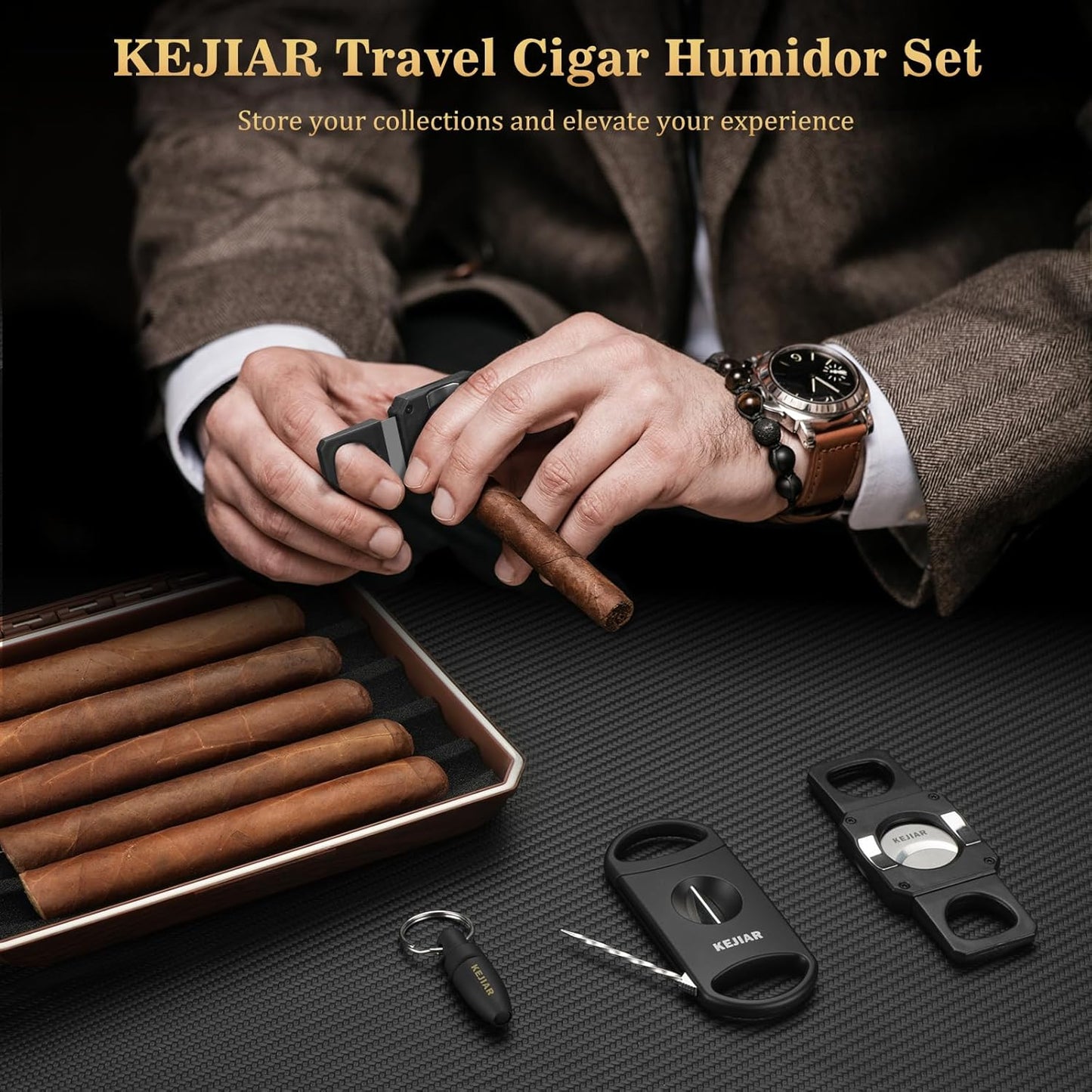 Reisehumidor-Set mit Zubehör für Zigarrenliebhaber, Dark
