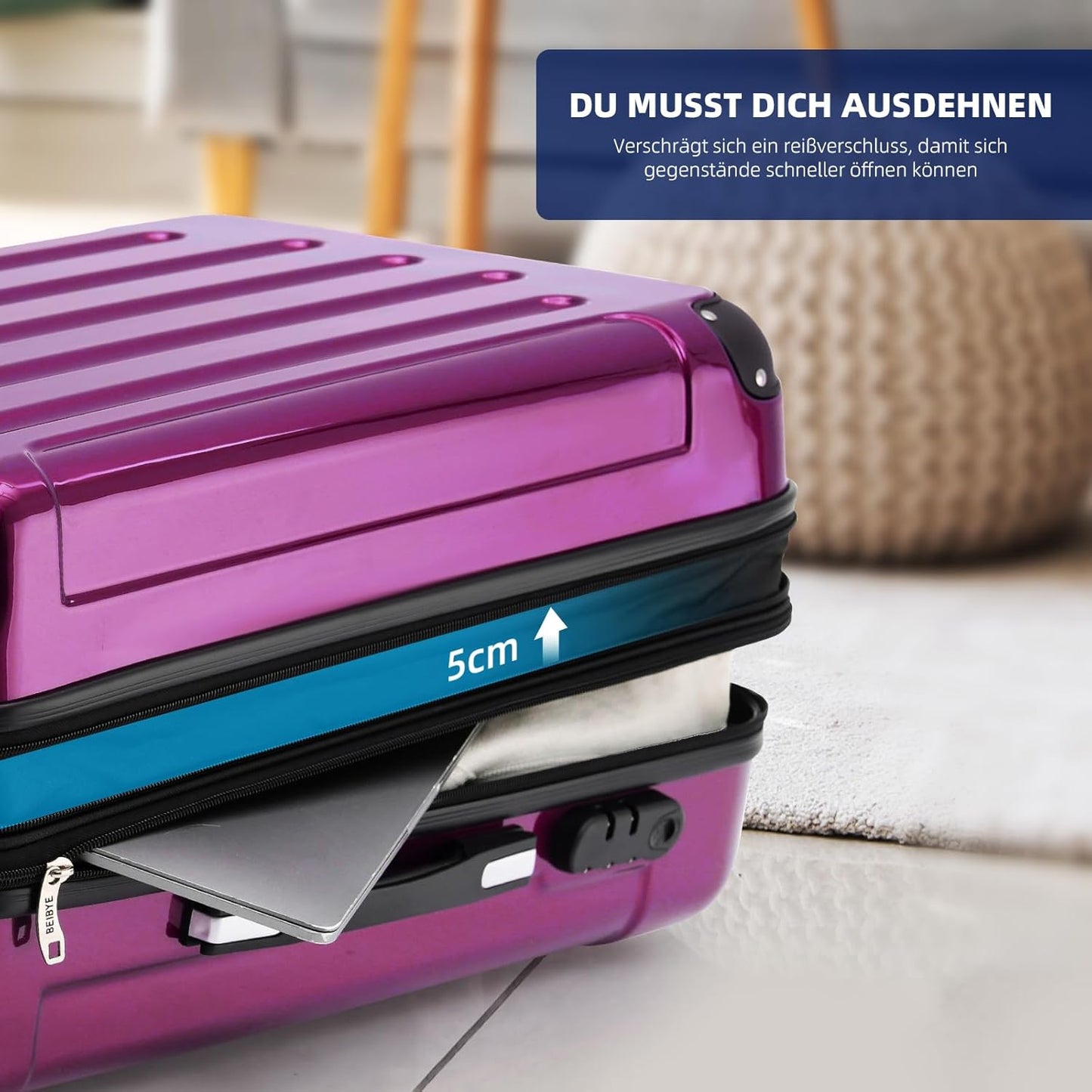3-teiliges Hartschalen-Kofferset mit Dehnungsfuge, Lila