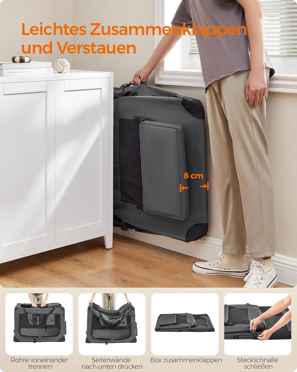 Faltbare Hundetransportbox, L 102 x B 69 x H 69 cm Grau