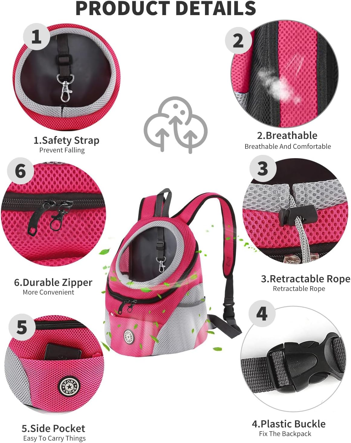 Haustier-Rucksack für kleine Hunde und Katzen, L Rosenrot