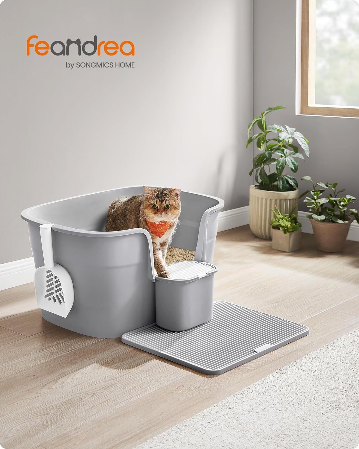 Extragrosse Katzentoilette mit Zubehör für Mehrkatzenhaushalte, taubengrau