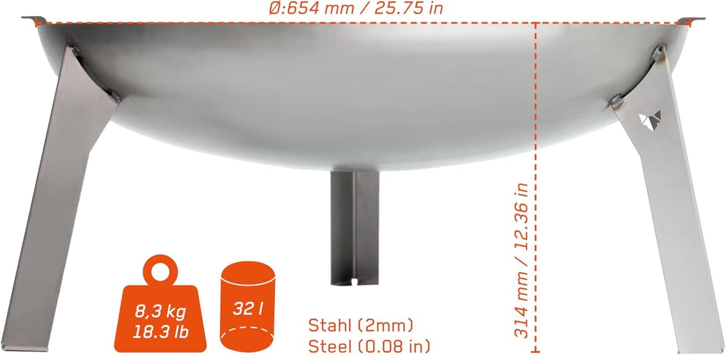 Feuerschale 3 Pod, 65 cm, Feuerschale Stahl