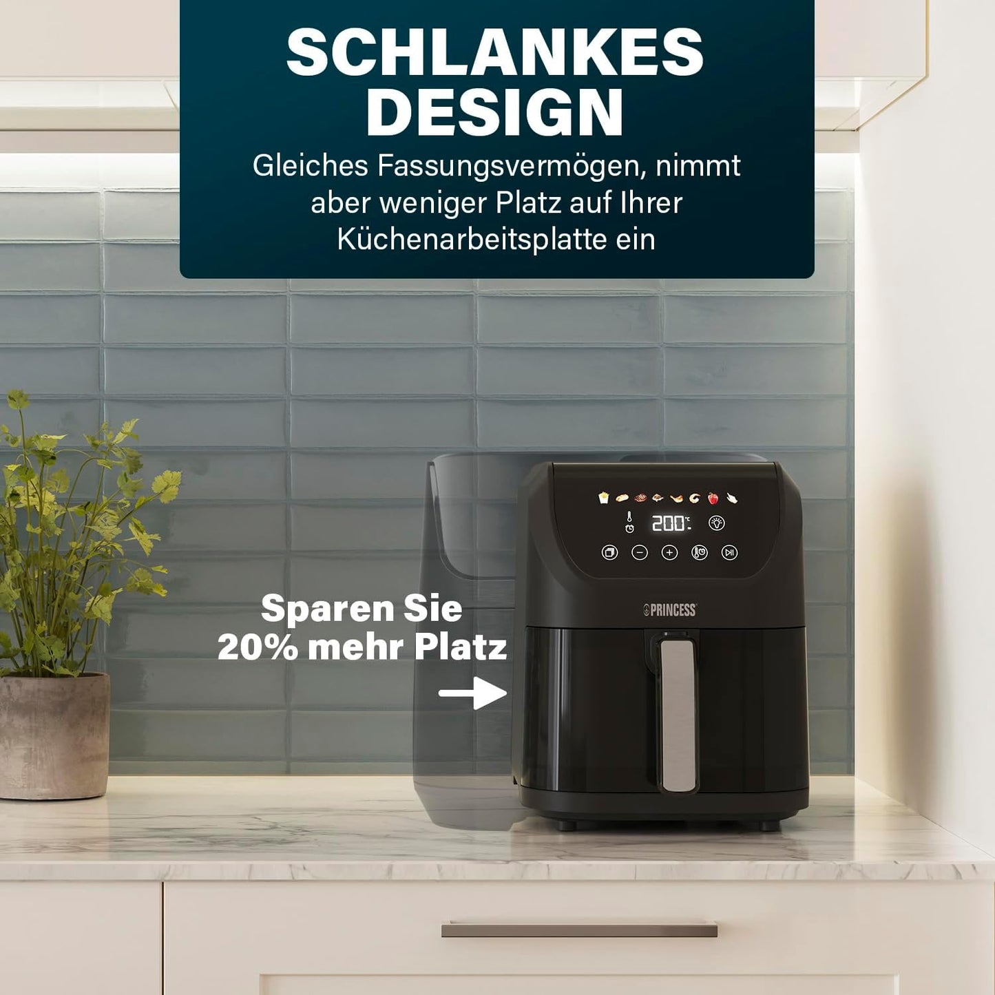 Slim Airfryer mit Antihaftbeschichtung, Bunte Symbole / 5L