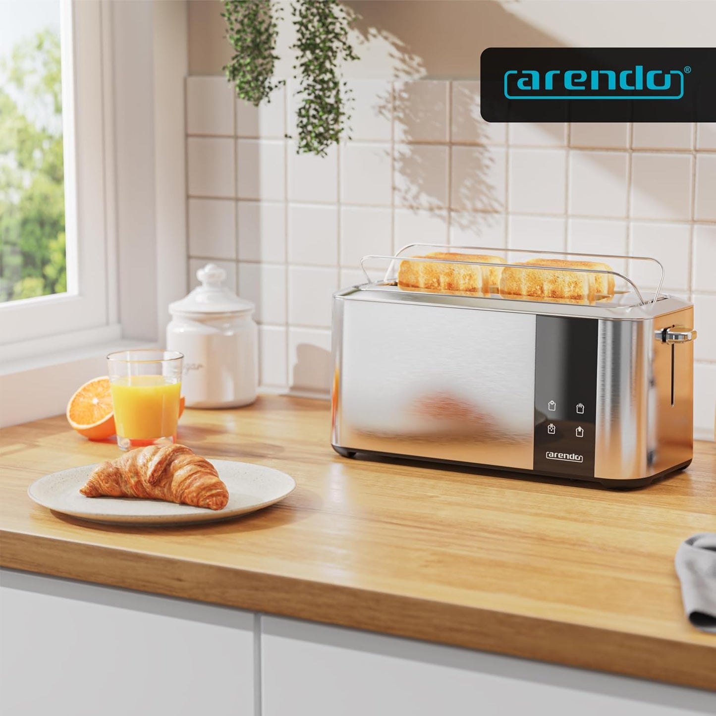 Langschlitz-Toaster Aurora mit Touchscreen und Brötchenaufsatz, A: Silber