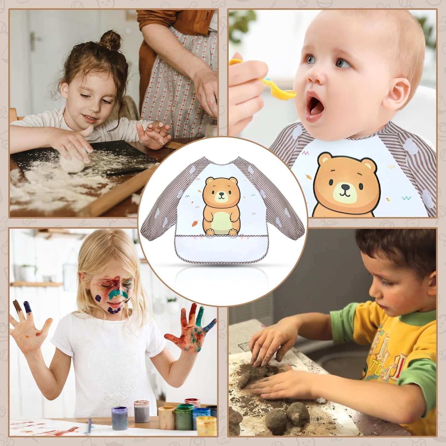 Silikon Baby Geschirrset mit Saugnapf (11-teilig), Beige