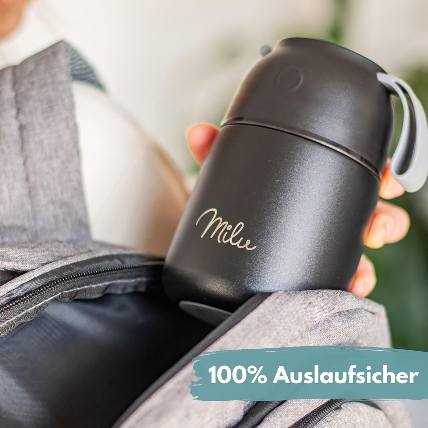 Thermobehälter mit Löffel, Schwarz / 450ml