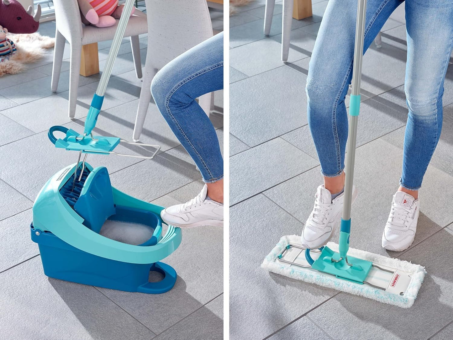 Bodenwischer Profi XL mit Mikrofaser und Staubmop, Allrounder + Trockenreinigung (Superduster) Eco Verpackung